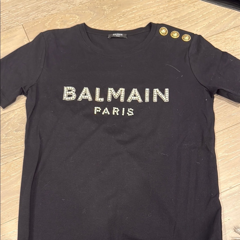 Balmain Black T-Shirt with Gold Accents